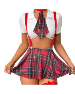 House Of Dasein Sexy Role-Playing Mesh Transparent Uniform Lingerie Set - Red - Xxl