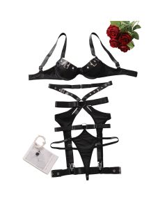 House Of Dasein Strap Cross Uniform Set Sexy Gathering Fun Underwear Four Piece - Black - S