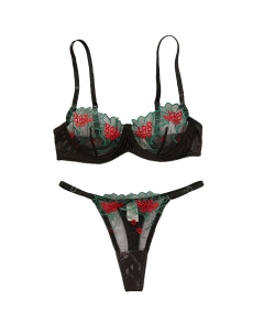 House Of Dasein Underwear Three Point Sexy Mesh Embroidery Perspective Fun Lingerie Set Women's Pants Temptation - Black - Xl