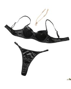 House Of Dasein Sexy Satin Lingerie Set For Women Thin And Comfortable With Gathering Supportive Design Prevents Sagging French Style Bra - Black - M