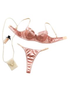 House Of Dasein Sexy Satin Lingerie Set For Women Thin And Comfortable With Gathering Supportive Design Prevents Sagging French Style Bra - Champagne - M