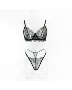 House Of Dasein Sexy Lace Bra And Underwear Set For Women - Lightweight Breathable - Black - S