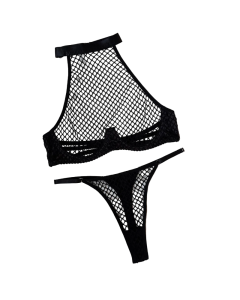 House Of Dasein Sexy Style Fishnet Black Lingerie Set For Women - Black - S