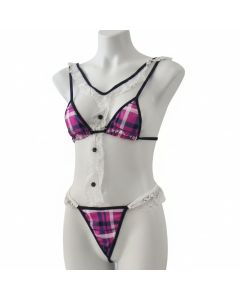 House Of Dasein Sexy Lingerie Set Lace And Plaid Splicing With Adjustable Straps Backless Design For Nightclub Wear - S