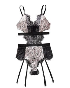 House Of Dasein Lace Patchwork Leopard Print Fabric Low Cut Without Steel Ring Sexy Lingerie For Women - Black Leopard Pattern Color - M