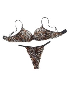House Of Dasein Sexy Leopard Print Pure Desire Style Thin Underwear Large Chest Minimizer Push Up Bra And Thong Set - Leopard Print - Xl