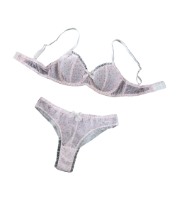 House Of Dasein Sexy Mesh Heart Print Bra Set Ultra Thin Comfortable Tempting Lingerie Two Piece - Crushed Flower - L