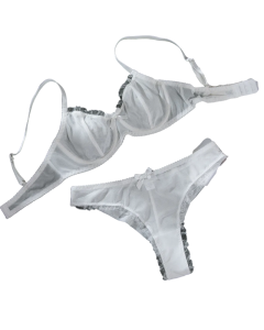 House Of Dasein Sexy Mesh Heart Print Bra Set Ultra Thin Comfortable Tempting Lingerie Two Piece - White - M