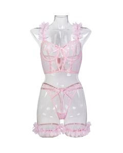 House Of Dasein Pink Petal Heart Embroidery Romantic Girl Design Sexy Underwear - Pink - M