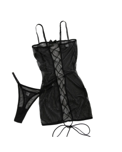 House Of Dasein Leopard Print Strapless Dress Women's Sexy Tie Hollow Temptation Slimming Erotic Lingerie Set - Black - S