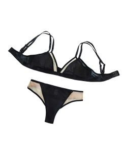 House Of Dasein Cross Border Retro Bikini Sexy Hollow Out Deep V Wireless Comfortable Bra And Underwear Set - Black - Xl
