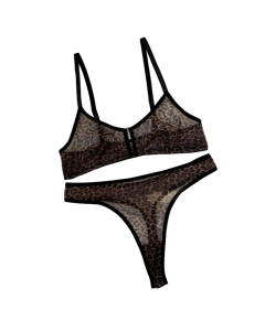House Of Dasein Sexy Lingerie Set Leopard Print Erotic French Bra Ultra Thin Mesh Underwear - Leopard Print - M