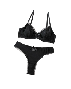House Of Dasein Sexy Mesh Heart Print Bra Set Ultra Thin Comfortable Tempting Lingerie Two Piece - Black - Xl