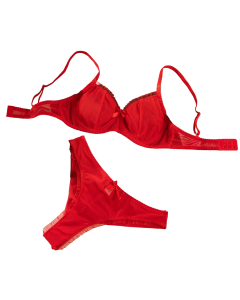 House Of Dasein Sexy Mesh Heart Print Bra Set Ultra Thin Comfortable Tempting Lingerie Two Piece - Red - Xl