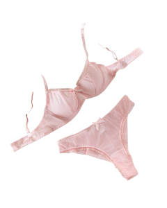 House Of Dasein Sexy Mesh Heart Print Bra Set Ultra Thin Comfortable Tempting Lingerie Two Piece - Pink - S