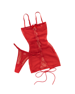 House Of Dasein Leopard Print Strapless Dress Women's Sexy Tie Hollow Temptation Slimming Erotic Lingerie Set - Red - Xl