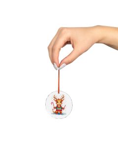 Story Nest Books Cute Reindeer Dragon Holding Candy Canes Crystal Glass Ornament Christmas Tree Decoration Kawaii Holiday