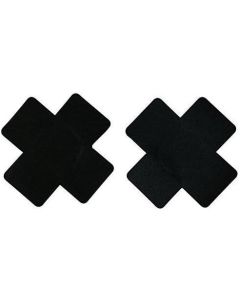 10 Pack Disposable X Plus Sign Cross Self Adhesive Satin Nipple Cover Pasties Stickers Black - Black