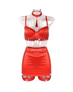 House Of Dasein Christmas Day Uniform Neck Hanging Tassel Split Style Lingerie - Red (Without Gloves) - M