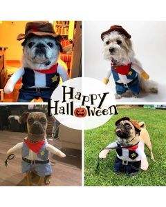 Small Dog Cowboy Costume With Hat Size Western Pet Outfit (2Pcs)