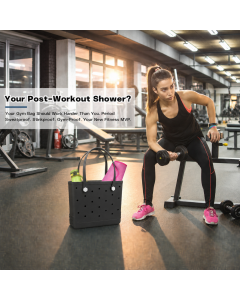 Waterproof Hexagon Mesh Beach Bag - Large Capacity Travel Storage Tote for Swimwear Towel Sunglasses - Black Medium 37x32x13cm