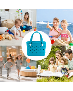 Waterproof Hexagon Mesh Beach Bag - Large Capacity Travel Storage Tote for Swimwear Towel Sunglasses - Lake Blue Small 28x21x11cm