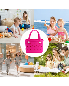 Waterproof Hexagon Mesh Beach Bag - Large Capacity Travel Storage Tote for Swimwear Towel Sunglasses - Rose Red Small 28x21x11cm