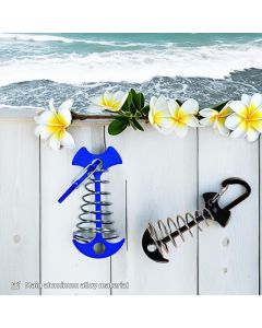 Fishbone SpringTent Peg Portable Windproof Anchors,Aluminum Tent Stakes with Carabiner for Camping Deck, Spring-Loaded Gutter Hook for Tarp,Adjustable Gap Stake for Outdoor Canopy (Blue and Black)