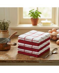 6 Pack Large Kitchen Towels, 16x27 inch Absorbent Dishcloths, 100% Cotton Cleaning Cloth, Red Set (Pack of 6)