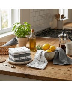 6 Pack Large Kitchen Towels, 16x27 inch Absorbent Dishcloths, 100% Cotton Cleaning Cloth, Gray Set (Pack of 6)
