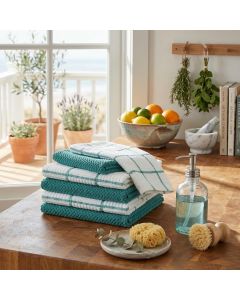 6 Pack Large Kitchen Towels, 16x25 inch Absorbent Dishcloths, 100% Cotton Cleaning Cloth, Teal Set (Pack of 6)