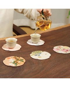 Floral Tea Cup Coasters Set of 5, Double-Sided Absorbent Pads for Heat Insulation, Teaware Accessories (Floral,3.7 inches)