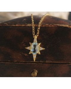 S925 Sterling Silver Mini Pendant Necklace - 18K Gold Plated Sky Blue Zircon Charm Chain for Women - Delicate Fine Jewelry for Daily Wear - Gold 45cm