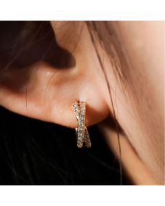 S925 Sterling Silver Cross Double Row CZ Ear Cuff - 18K Gold Plated Solid Twisted Hoop Earrings for Women - Delicate Fine Jewelry for Daily Wear - Gold Small