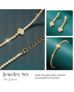 Bridal Zircon Jewelry Set 3-in-1 - Earrings Bracelet Necklace for Wedding Party - Crystal Shiny Bridal Jewelry Set for Women - Gold