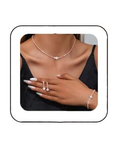 Bridal Zircon Jewelry Set 3-in-1 - Earrings Bracelet Necklace for Wedding Party - Crystal Shiny Bridal Jewelry Set for Women - Rose Gold