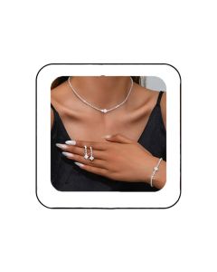 Bridal Zircon Jewelry Set 3-in-1 - Earrings Bracelet Necklace for Wedding Party - Crystal Shiny Bridal Jewelry Set for Women - Silver