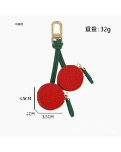 Fruit Coin Purse Keychain 3-Pack - Cute Leather Car Keychain Pendant for Women - Novelty Bag Charm for Keys Handbags Totes - Cherry (3-Pack)