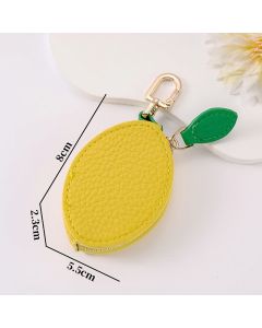 Fruit Coin Purse Keychain 3-Pack - Cute Leather Car Keychain Pendant for Women - Novelty Bag Charm for Keys Handbags Totes - Lemon (3-Pack)