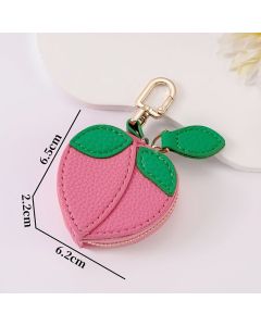 Fruit Coin Purse Keychain 3-Pack - Cute Leather Car Keychain Pendant for Women - Novelty Bag Charm for Keys Handbags Totes - Pink Peach (3-Pack)