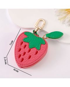 Fruit Coin Purse Keychain 3-Pack - Cute Leather Car Keychain Pendant for Women - Novelty Bag Charm for Keys Handbags Totes - Pink Strawberry (3-Pack)