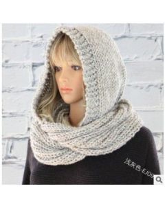 Women Winter Hooded Knit Scarf - Warm Solid Color Cape Scarf Wrap with Hood - Soft Acrylic Winter Neck Warmer for Cold Weather - Beige