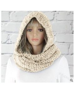 Women Winter Hooded Knit Scarf - Warm Solid Color Cape Scarf Wrap with Hood - Soft Acrylic Winter Neck Warmer for Cold Weather - Gray