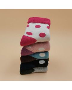 Wool Blend Terry Socks 5-Pack - Winter Thick Warm Mid Calf Crew Socks for Women - Polka Dot Pattern Cotton Socks - 5 Pairs