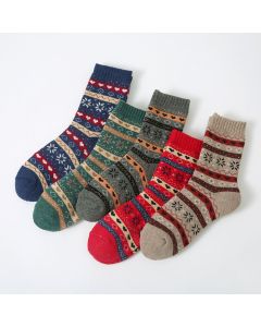 Wool Blend Terry Socks 5-Pack - Winter Thick Warm Mid Calf Crew Socks for Women - Heart Pattern Cotton Socks - 5 Pairs