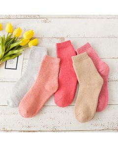 Wool Blend Terry Socks 5-Pack - Winter Thick Warm Mid Calf Crew Socks for Women - Solid Color Cotton Socks - 5 Pairs