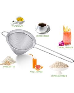 2 Pack Stainless Steel 18/8 Small ood Strainer, ine Mesh Sieve with Long Handle, Cocktail Strainer or Cocktails, Tea Herbs, Coee & Drinks, Rust Proo & Great as Tea Strainer, 3.5inch