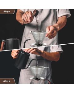 Pour Over Coee Dripper, Slow Drip Paperless Coee ilter, Pour Over Coee Maker or 1-2Cups Brew, Double Mesh Design o Manual Reusable Cone ilter