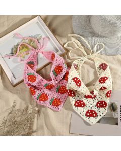 Crochet Bandana Head Kerchie Hair Scar 2Pcs Knitted Scarves Tie Bcak loral Headwrap or Women Girls