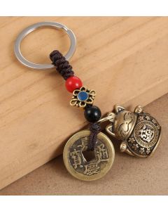 Lucky Cat Keychain, with Five Emperors Money Feng Shui Coins, Maneki Neko Good Luck Charms Lucky Tassel, Chinese Style Good Luck Charms